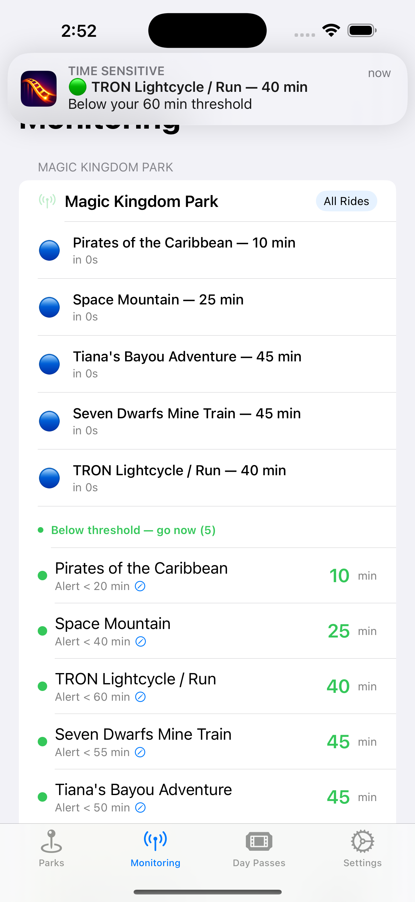 RideAlert monitoring screen